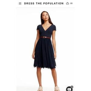 NWT Dress the Population Corey Black V neck dress Large cocktail LBD Party